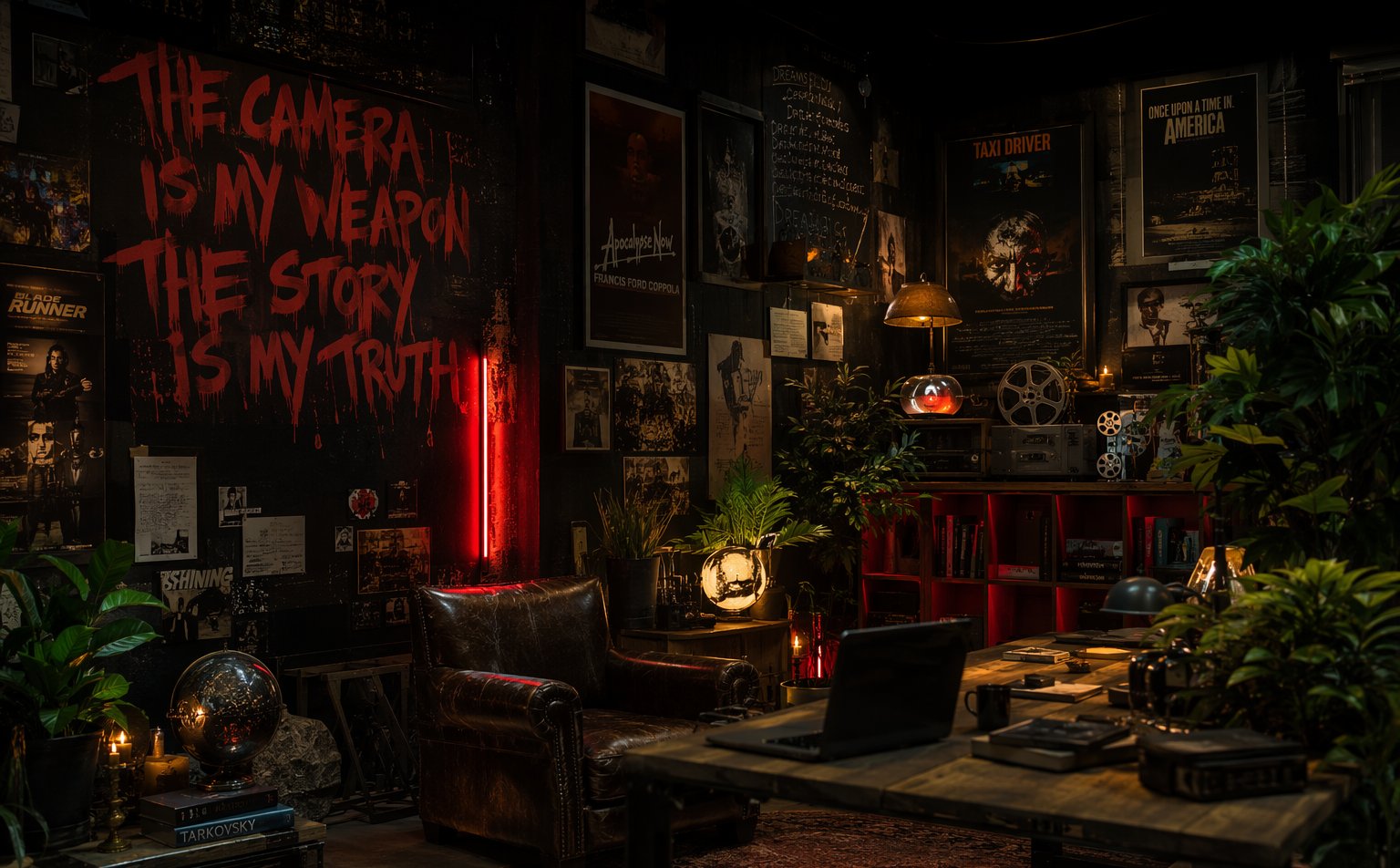 Inside the Den — posters, graffiti quotes and jungle-green corners